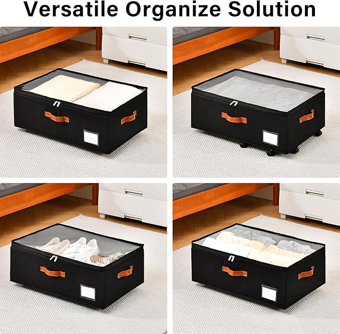 Freebat Under Bed Storage Organizer with Wheels, Underbed Container with Clear Lid Cover, Storage Bag Box with Visiable Window for Clothes, Bedsheet, Pillow, 2 Pack