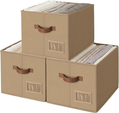 GRANNY SAYS Fabric Storage Bins with Handles, Collapsible Storage Baskets for Shelves, Closet Organizers and Storage Bins, Storage Boxes for Clothes, Brown, Large, 3-Pack