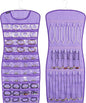 Dual sided Jewelry Hanging Organizer Closet Necklace Holder for Earrings Bracelets Rings with 42 Clear Pockets and 17 Hook Loops (Purple