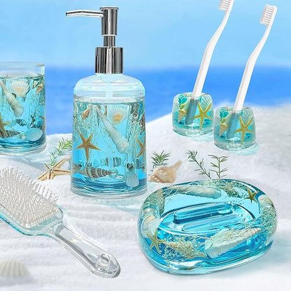 FONMY Soap Dish Acrylic w/Nature Seashell Bar Soap Holder Shower Soap Tray for Home, Camping Travel, Dry Stop soap Saver for Bathroom Vanity Countertop Office Unique Gifts and Home Decoration (Blue)