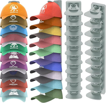 Hat Organizer for Baseball Caps, 2 Pack Hat Rack for Wall, Strong Adhesive Hat Storage Display Holder(Gray)