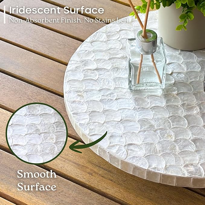CHI AN HOME 12 Inch Capiz Lazy Susan, Decorative Lazy Susan Turntable Centerpiece for Dining Table, Kitchen Counter, Round Mother of Pearl Capiz Shells Spinning Tray for Countertop & Tabletop (White)