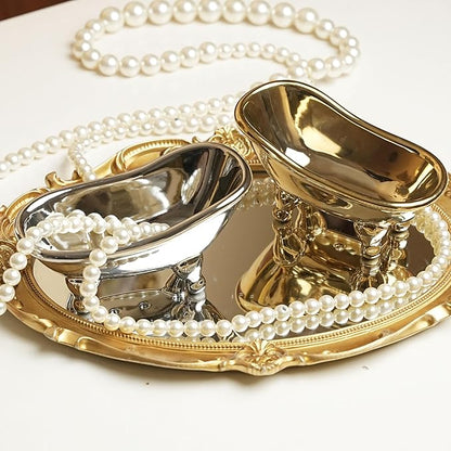 5.6" Ceramic Mini Bathtub Soap Dish Decortative Clawfoot Bathroom Soap Dish (Golden)