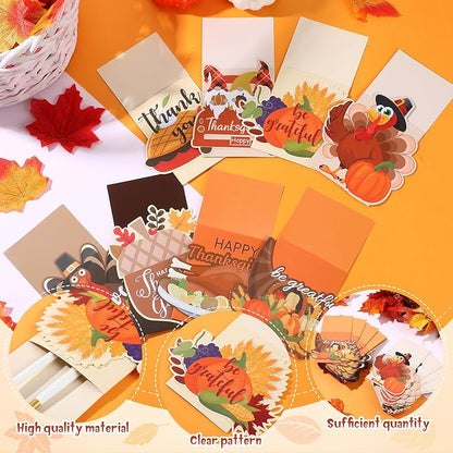 Qeeenar 48 Pcs Thanksgiving Cutlery Holder Fall Cutlery Wraps Bag Silverware Bags Turkey Utensil Silverware Holder Cutlery Pouch Holder for Table Decoration Autumn Harvest Party Supplies, 8 Styles