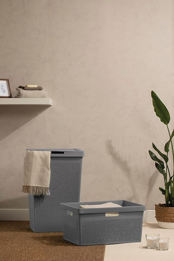 TATAY Bohol Laundry Basket, 40L Capacity, Polypropylene, BPA Free, 100% Recycled Plastic, Anthracite Grey, Dimensions: 41 x 33 x 50 cm