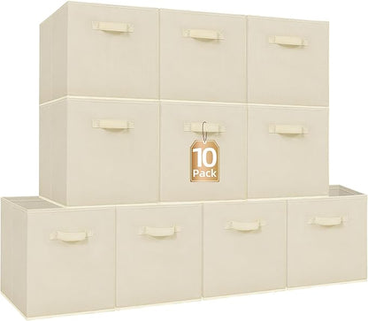 STORAGE MANIAC Storage Cubes, 13 Inch Collapsible Storage Bins with Handles, 10 Pack Fabric Foldable Bins for Organization, Durable Storage Bins for Closet, Shelves, Offices, Toys, 10-Pack Beige