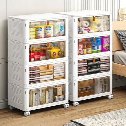YFXCVSL 4 Tier Plastic Storage Bins with Lid 36QT, Stackable Storage Containers with Wheels, Folding Storage Boxes, Stackable Storage Bins, Organizers and Storage for Living Room,Office,Dorm
