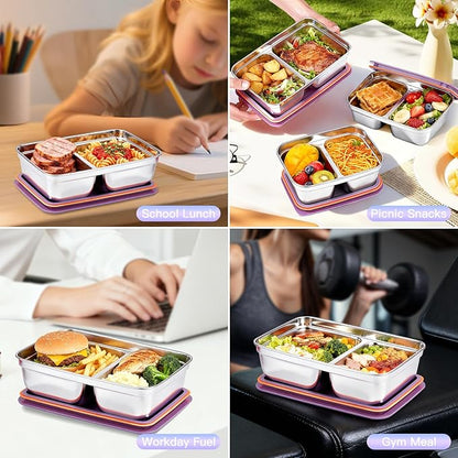 GIUOIDUO 12-Piece Stainless Steel Snack Containers Reusable, Grab and Go 2 Compartment Food Storage Containers with Leakproof Lids for Travel and Outdoor Camping School Lunch Prep Dishwasher Safe