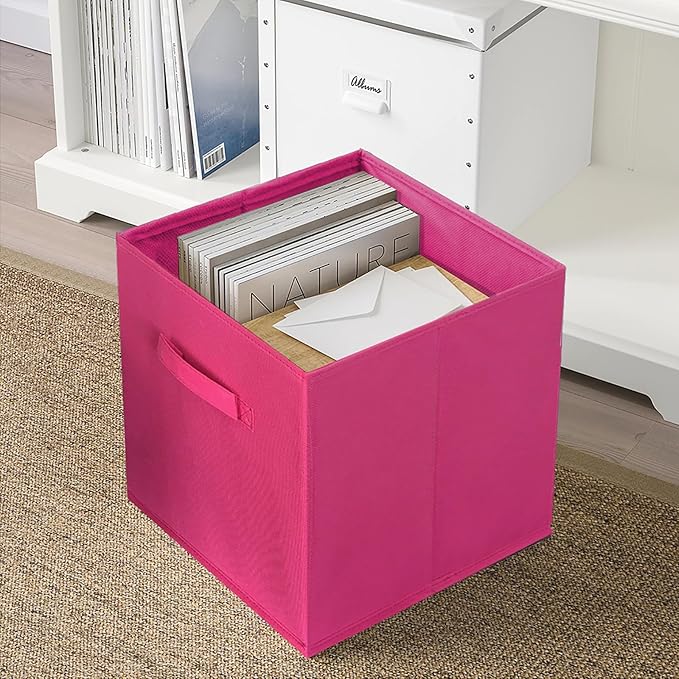 ShellKingdom Storage Bins, Foldable Fabric Storage Cubes And Cloth Storage Organizer Drawer For Closet And Toys Storage, 13 X 13 X 13 INCH, 2 Pack (Fuchsia)