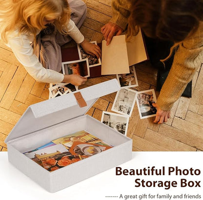 Flenpptly Decorative Photo Storage Box, Photo Boxes Storage with Lids Keepsake Box to Store Pictures, Envelope, Scrapbook Supplies Comes with Business Card Frame to Mark (Small)