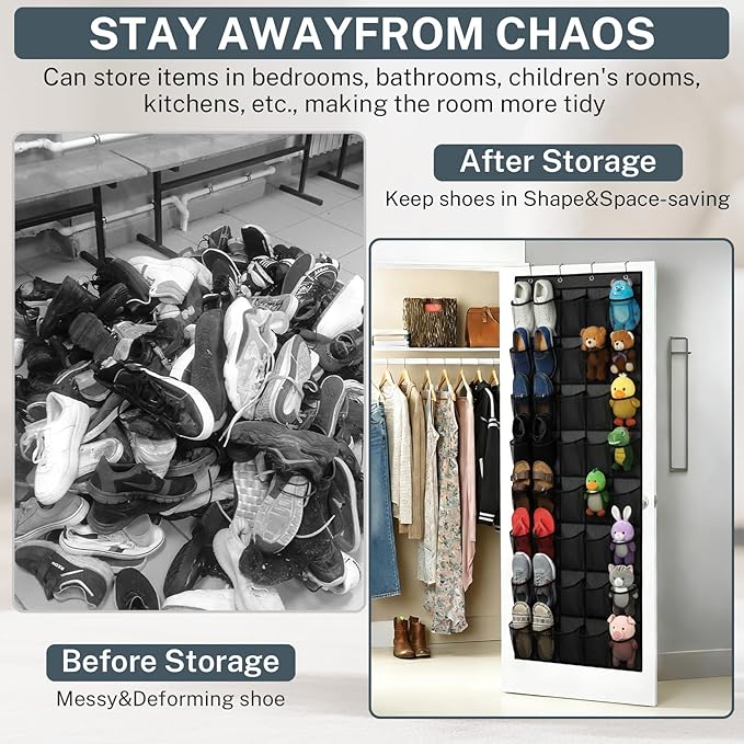 40-Pocket Over the Door Shoe Organizer, 2PCS Hanging Shoe Rack for Closet Door,Shoes Storage Holder Hanger with Large Mesh Pocket for Women Men Shoes,Flip Flops (Black2)