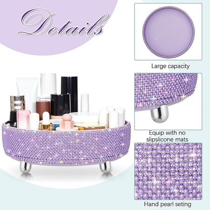 Honeydak Purple Bling Perfume Makeup Organizer Bling Mother's Day Nurses Day Gifts for Women Bathroom Organizers and Storage 360 Rotating Makeup Organizer for Countertop(Pearl)