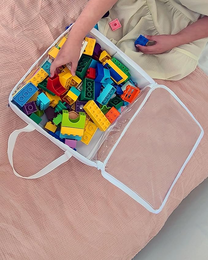holay 2 Pack Foldable PVC Storage Bins with Transparent Lid & Handles, 12 x 12 x 6 Inch Organizer Boxes for Clothes, Toys & Books (White, Medium)