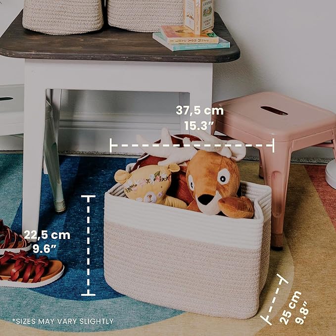 Light Honey Cotton Rope Basket for Shelf Storage - 15"×10"×9½" - Woven Decorative Basket for Organizing - Closet, Nursery, Bedroom - Toys, Books, Towels, Clothes
