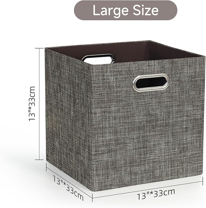 Posprica Storage Basket Bins,13×13 Foldable Storage Boxes Containers for Closet Organizer Shelf Cabinet Bookcase,Thick Fabric Drawer with Shimmer,4pcs,Brown