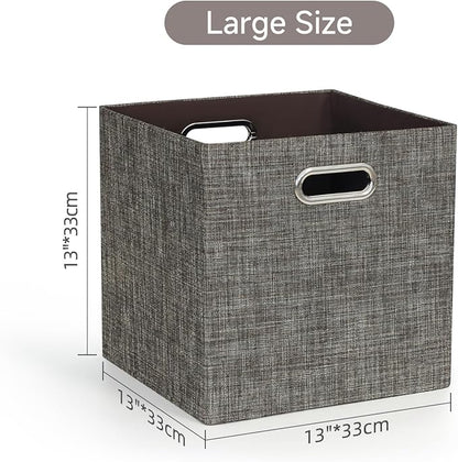 Posprica Storage Basket Bins,13×13 Foldable Storage Boxes Containers for Closet Organizer Shelf Cabinet Bookcase,Thick Fabric Drawer with Shimmer,4pcs,Brown