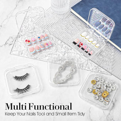29 PCS Nail Boxes with 4 Pack Tape, Clear Acrylic Nail Display Box for Storage; 1 Large Storage Box with Lid and 24 Art Boxes for Art Home Beauty Salon