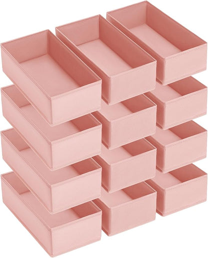 DIMJ Drawer Organizer Clothes - Underwear Organizer Small Sock Organizer Closet Organizers and Storage Box Dresser Drawer Dividers for Baby Clothes,Bra,Socks, Belt, Tie, Set of 12, Pink