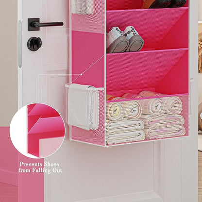 Criusia Shoe Storage, Over the Door Shoe Organizer, Hanging Closet Shoe Storage with Large Deep Pockets, Fits 16–24 Pairs of Sneakers, Sandals, Boots, Pink