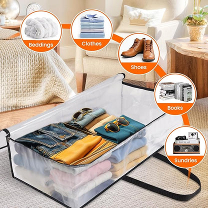 TasticTotes 6 Pack Long Clear Storage Bags for Comforter, Clothes & Bedding, Plastic Blanket Storage with Zipper and Handle, Moving Bags, Closet Organizer and Under-Bed Storage (90L, 39.4"*7.1"*19.7")