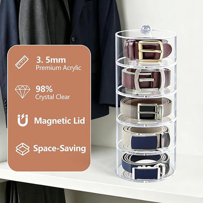 Belt Organizer, 5-Tier Acrylic Belt Storage & Holder for Closet, Clear Acrylic Display Case with Dust Cover for Belts Best Gift for Men And Husband (5-Tier)