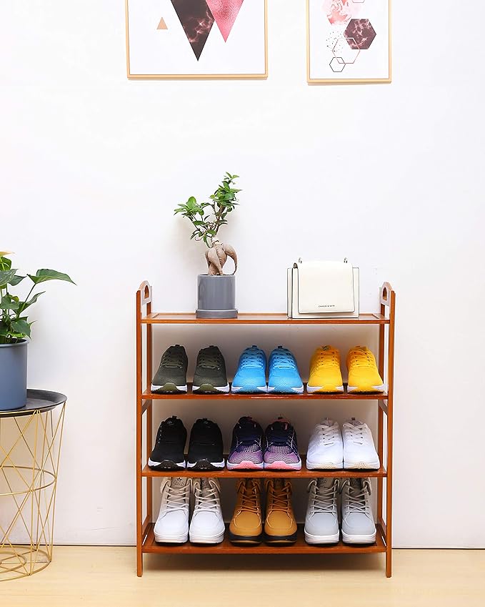 SANPON Bamboo Shoe Rack 4 Tier Shoe Organizer for Closet Entryway Shoe Rack Free Standing Shoe Shelf Flat Brown