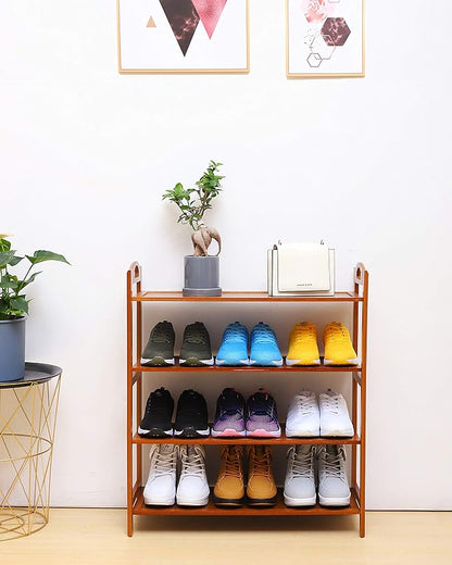 SANPON Bamboo Shoe Rack 4 Tier Shoe Organizer for Closet Entryway Shoe Rack Free Standing Shoe Shelf Flat Brown