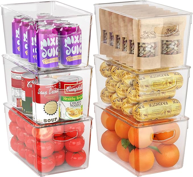 theaoo 6 Pack Clear Storage Bins with Lids Stackable AND Soda Can Dispenser for Refrigerator with Lids