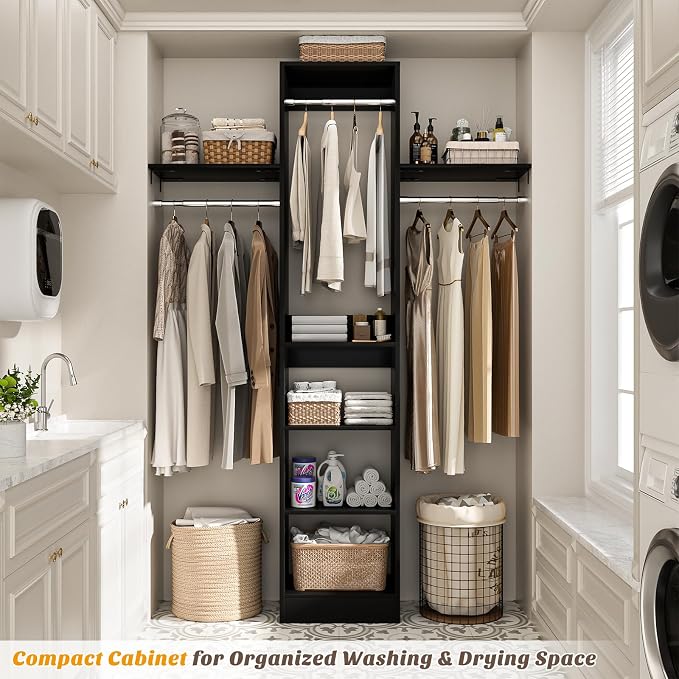 Besiost 48" Closet Organizer System, 4FT Closet System for Small Closets with 4 Hanging Rods & 3 Shelves, 80"H Small Closet Organizers and Storage for Bedrooms, Cloakrooms, Black