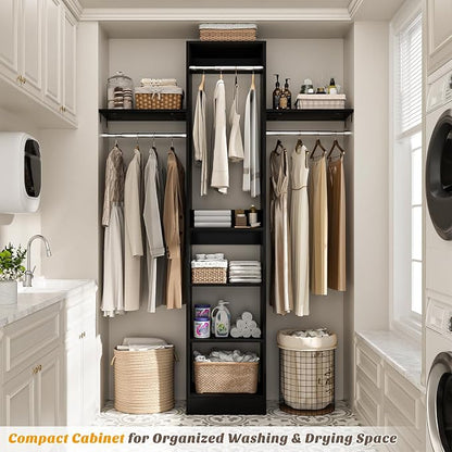 Besiost 48" Closet Organizer System, 4FT Closet System for Small Closets with 4 Hanging Rods & 3 Shelves, 80"H Small Closet Organizers and Storage for Bedrooms, Cloakrooms, Black