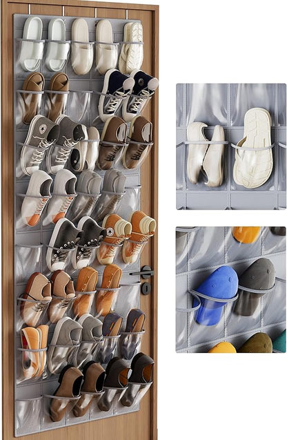 NiHome Over the Door Shoe Organizer with 40 Clear Pockets, Hanging Closet Storage Rack for 20+ Pairs of Shoes, Waterproof PVC Space-Saving Headphone & Cell Phone Holder for Classroom Dorm, Laundry