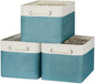 Bidtakay Basket Storage Bins with Handles Fabric Large Storage Baskets for Organizing Set of 3 Collapsible Rectangular Basket for Shelves Closet Organizer 15 X 11 X 9.5 Inches(White&Teal Blue)