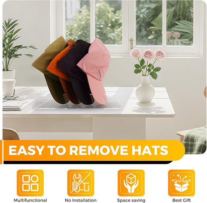 Clear Acrylic Hat Stand for Baseball Caps，Easy Setup for 14 Baseball Caps，Hat Racks for Bedroom, Closet, Dresser, Countertop, Display and Storage for Sports Hats, Collectibles (2-Pack)