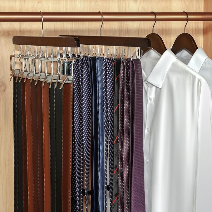 TOPIA HANGER 20 Hooks Belt Tie Hanger Space Saving for Closet, 2 IN 1 Belt Ties Racks Max 30 Belts with 30 Ties Capacity, Curved with Flat Hooks for Belts,Ties,Bras,Closet Organizers and Storage CT69A