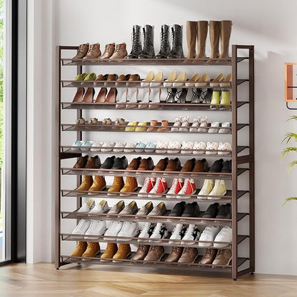 Metal Shoe Rack,Large 10 Tier Shoe Organizer, Heavy Duty Metal 5-Tier Stackable Shoe Storage Vertical Shoe Rack for Closet Front Door Entrance,Entryway,GarageUp to 62 Pairs,Bronze