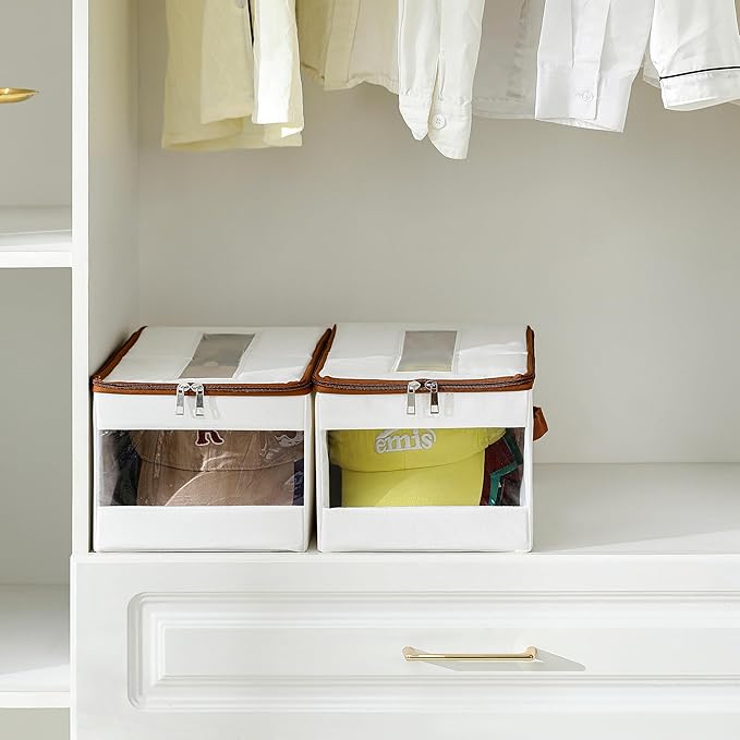 Stackable Hat Organizer for Baseball Caps, Hat Storage Holder Container for Closet Hold Up to 12 Caps with Clear Window, Hat Boxes for Home Storage (White, 1 Pack)