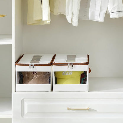 Stackable Hat Organizer for Baseball Caps, Hat Storage Holder Container for Closet Hold Up to 12 Caps with Clear Window, Hat Boxes for Home Storage (White, 2 Packs)