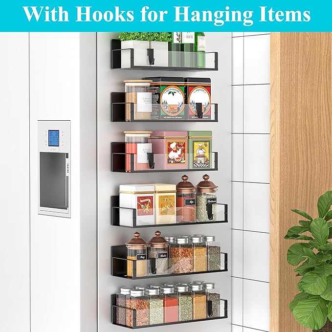 HuggieGems 6 Pack Magnetic Spice Storage Rack Organizer for Refrigerator and Oven, Clear Fridge Organizers and Storage