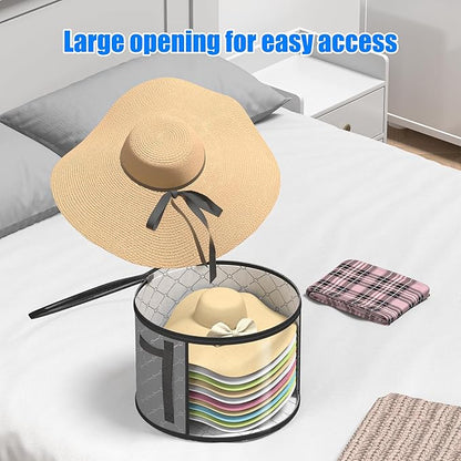 Veki 2pack Clear Hat Organizer for Closet, Hat Boxes for Women Storage With Dustproof Lids, Hat Box for Travel and Storage, Cowboy Hat, Stackable Round Brim Hats Organizer Bag Container (Pure Gray)