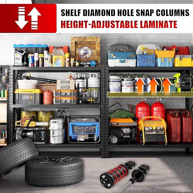 67"W Heavy Duty Garage Shelving Unit,5000LBS Adjustable Metal Storage Shelves,3 Tier Shelves with Double-Layer Posts,63"H Industrial Shelf Suitable for Garage,Basement,Warehouse,Storage Room,Black