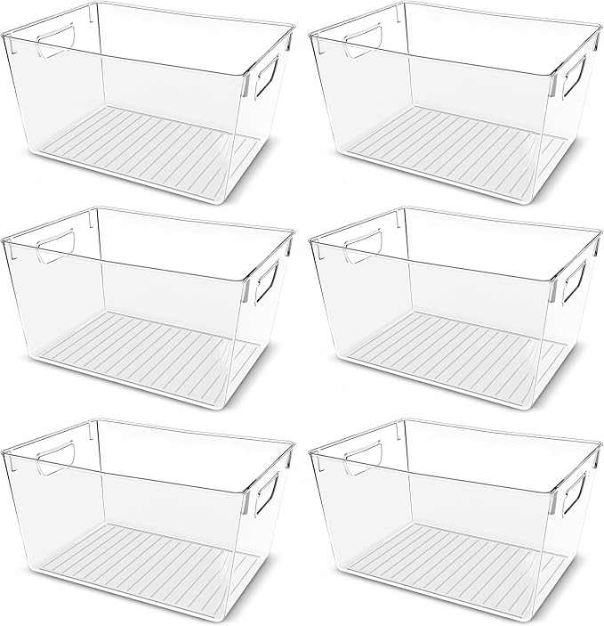 Utopia Kitchen Clear Pantry Organizers and Storage Bins 6 Pack, Large Clear Storage Bins for Pantry, Durable Freezer Organizer Bins With Handles for Organizing Fridge, Kitchen Organization