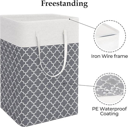 StorageRight Laundry Basket Hamper Large Collapsible Laundry Hamper with Easy Carry Handles，Freestanding Clothes Hampers for Laundry, Bedroom, Dorm, Clothes, Towels, 75L, Clover Grey