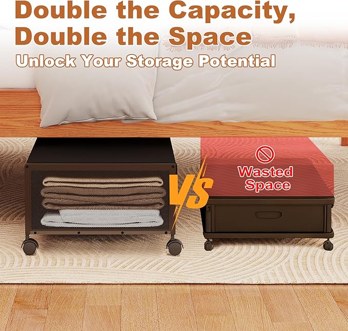 2 Pack Under the Bed Storage Containers,10 inch Height Under Bed Shoe Storage,31inch Long Underbed Storage with Wheels,Large Rolling under bed Clothes Storage Drawers with Lid for Dorm Tall ,Black