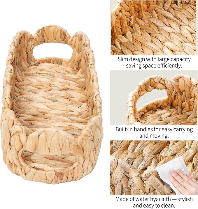 2 SAME SIZE Toilet Paper Storage Basket,Back of Toilet Storage,Boho Decor Small Scalloped Baskets for Bathroom Toilet Tank,Natural Water Hyacinth