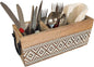 VANIYA CRAFTSR® Handmade Wooden Carved Design 3 Compartments Cutlery Utensil Holder For Napkins, Spoons, Forks, Tissues, Knife (Natural White Finish)