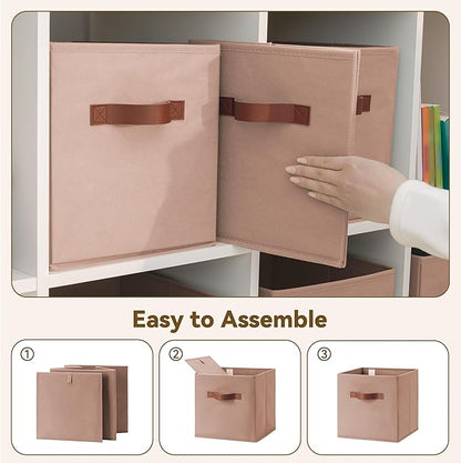 GRANNY SAYS Cube Storage Bins, 11 Inch Cube Storage Organizer, Fabric Storage Bins with PU Handle, Clothing Storage Baskets for Shelves, Closet, Dusty Pink, 6-Pack