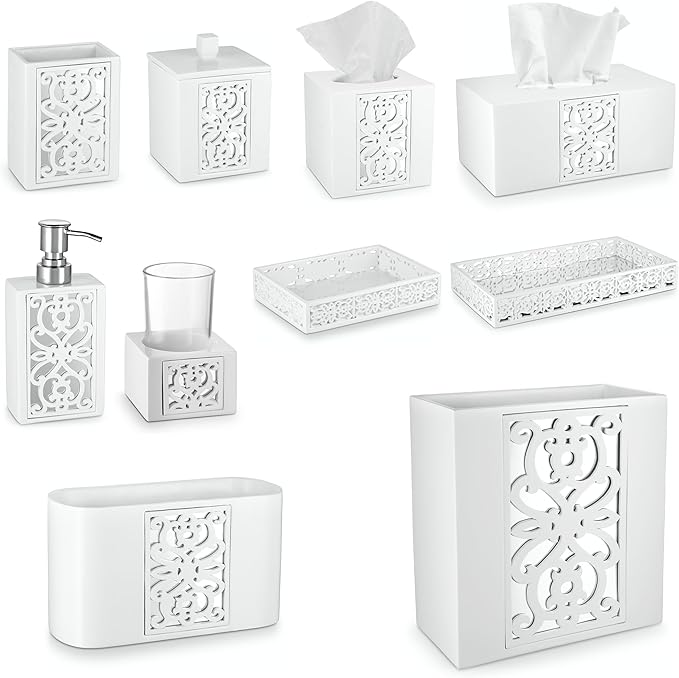Creative Scents Mirror Janette White Qtip Holder With Lid - Decorative Cotton Ball Jar - Durable Cotton Swab Container - Beautiful Bathroom Vanity Accessories - Elegant Bath Storage