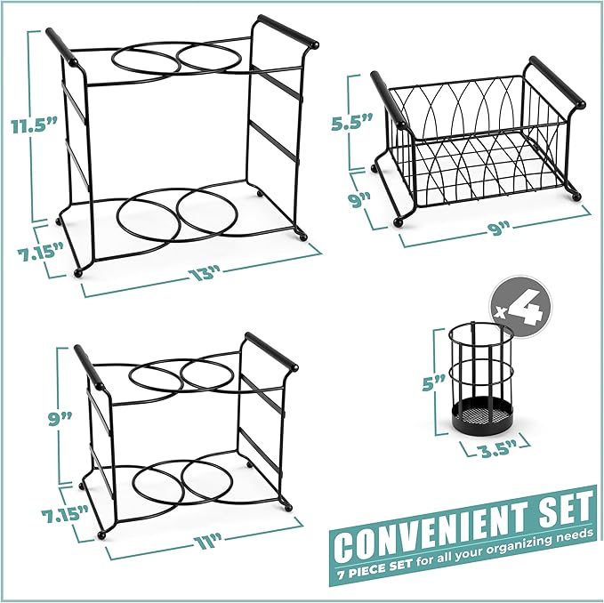 Sorbus® Buffet Caddy — 7-Piece Stackable Set Includes Plate, Napkin, and Silverware Holder, 3-Tier Detachable Tabletop Organizer — Ideal for Kitchen, Dining, Entertaining, Parties,Thanksgiving (Black)