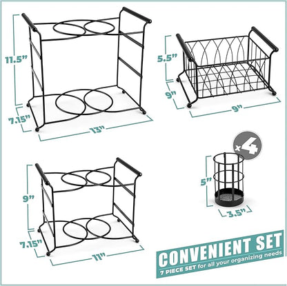 Sorbus® Buffet Caddy — 7-Piece Stackable Set Includes Plate, Napkin, and Silverware Holder, 3-Tier Detachable Tabletop Organizer — Ideal for Kitchen, Dining, Entertaining, Parties,Thanksgiving (Black)