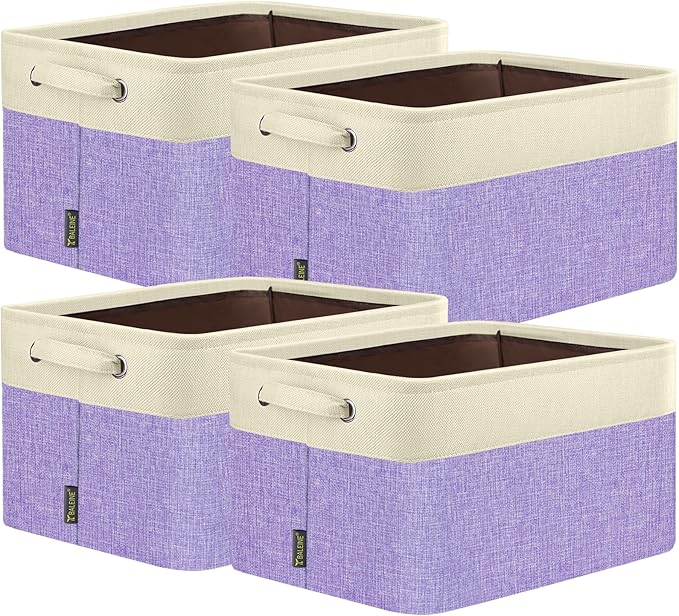 BALEINE 4 Pack Fabric Closet Storage Bins for Shelves, Linen Closet Organizers and Storage, Decorative Baskets for Organizing, Shelf, Clothes, Home, Office (Lavender, 17''x13''x10.5'')
